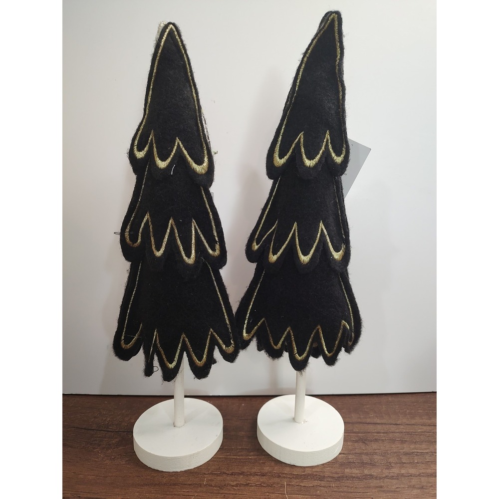 Wondershop Target Felt Christmas Tree Figurine Holiday Decor Black Gold Lot Of 2